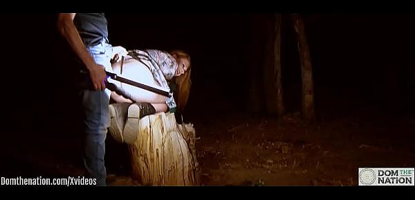 Submissive blonde gets gagging, spanking, and wedgie in the forest at night - Ashley Lane